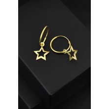 Papatya Silver 925 Ayar Gümüş Altın Kaplama Fırfırlı Yıldız Halka Küpe