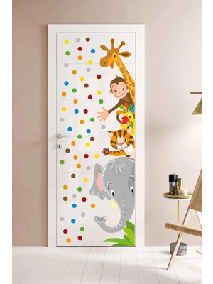 Kt Grup Safari Hayvanlar Kapı Dolap ve 65 Adet Puantiye Duvar Sticker Seti