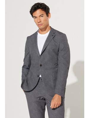 ALTINYILDIZ CLASSICS Erkek Antrasit-Beyaz Slim Fit Dar Kesim Mono Yaka Desenli Takım Elbise
