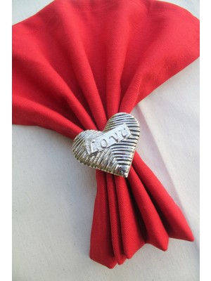 Emtory Home 6 Adet Gümüş Love Kalp Metal Peçete Halkası - Napkin Ring