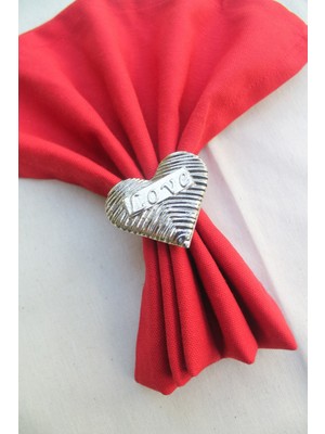 Emtory Home 6 Adet Gümüş Love Kalp Metal Peçete Halkası - Napkin Ring