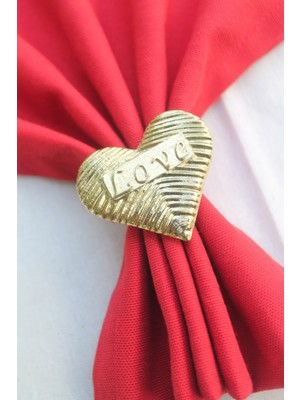 Emtory Home 6 Adet Gold Love Kalp Metal Peçete Halkası - Napkin Ring