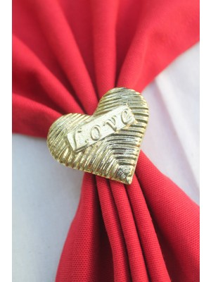 Emtory Home 6 Adet Gold Love Kalp Metal Peçete Halkası - Napkin Ring