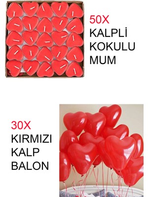 Cennet Store 50 Ad. Kırmızı Kalpli Tealight Mum ve 30 Ad. Kırmızı Kalp Balon Evlilik Teklifi Yıldönümü Özel Gün