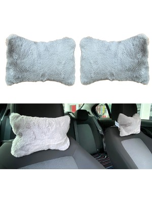 Oto Aksesuarcım Yumuşak Peluşlu Ortopedik Araba Seyahat Boyun Yastığı 2'li Gri