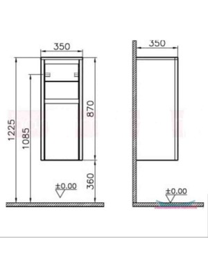 Vitra T4 Orta Boy Ünite Banyo Mobilyası (Sağ) , Parlak Beyaz - Termoform Kaplama - Dolap - 54704