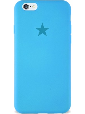 Kzy Apple iPhone 6 ile Uyumlu Kapak Yıldız Logolu Içi Kadife Lansman Silikon Kılıf - Açık Mavi