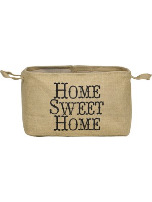 Timburly Jut Kumaş Sepet Dikdörtgen Home Sweet Home Dekoratif Oyuncak Eşya Sepeti Büyük Boy 40CMX25CMX30CM