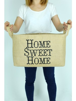 Timburly Jut Kumaş Sepet Dikdörtgen Home Sweet Home Dekoratif Oyuncak Eşya Sepeti Büyük Boy 40CMX25CMX30CM