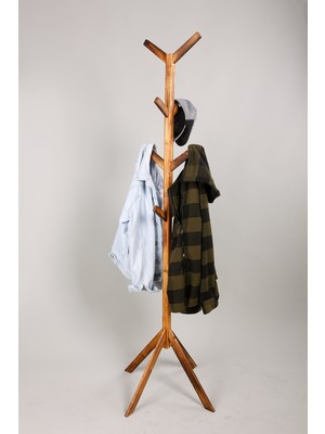 Talasch Ahşap Ayaklı Askılık 8 Askılı 180 cm Modern Elbise Askısı Portmanto Ceviz Naturel