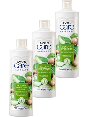 Avon Care Aloe Vera ve Makademya Fındığı Yağı Şampuan ve Saç Bakım Kremi 700 ml Üçlü Set