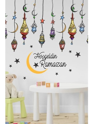 Kt Grup Hoşgeldin Ramazan Renkli Fener Sarkıt Cam Duvar Dekorasyon Sticker Seti Ramazan Süsü Bayram