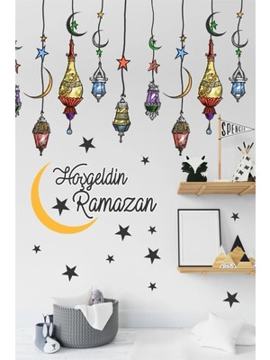 Kt Grup Hoşgeldin Ramazan Renkli Fener Sarkıt Cam Duvar Dekorasyon Sticker Seti Ramazan Süsü Bayram