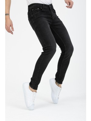 OneZero Erkek Siyah Tırnaklı Skinny Fit Jeans