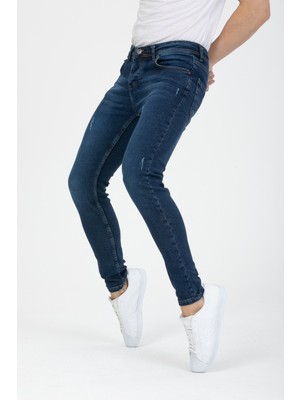 OneZero Erkek Mavi Tırnaklı Skinny Fit Jeans