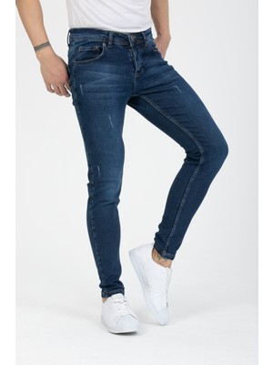 OneZero Erkek Mavi Tırnaklı Skinny Fit Jeans