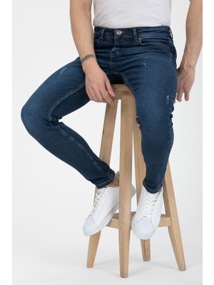 OneZero Erkek Mavi Tırnaklı Skinny Fit Jeans