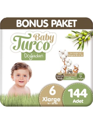 Baby Turco Doğadan Bonus Paket Bebek Bezi 6 Beden 72X2 144 Adet