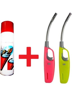 HIRDAWHAT Uzun Mutfak Çakmağı 2 Adet ve Çakmak Gazı 1 Adet