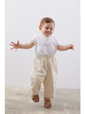 Fahhar Krem Çift İğne Şalvar Bebek Pantolon Kız Çocuk İçin Rahat Kullanım