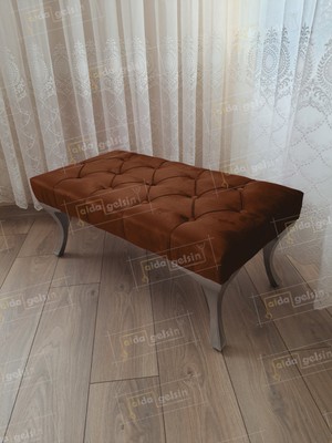 AldaGelsin 90 cm  Kapitoneli Ayak Ucu Kapı Önü Antre Bench Puf Gümüş Ayak
