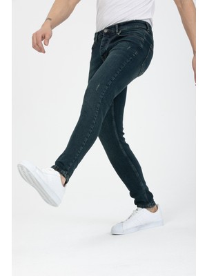 OneZero Erkek Yeşil Destroy Skinny Fit Jeans