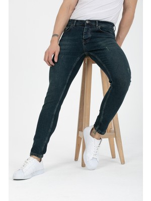 OneZero Erkek Yeşil Destroy Skinny Fit Jeans