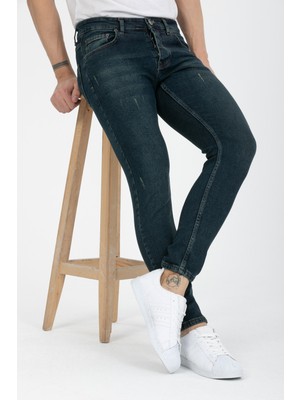 OneZero Erkek Yeşil Destroy Skinny Fit Jeans