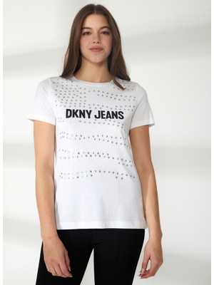 Dkny Jeans Bisiklet Yaka Desenli Beyaz Kadın T-Shirt E2KFYDNA