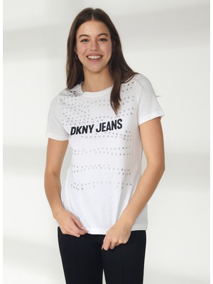 Dkny Jeans Bisiklet Yaka Desenli Beyaz Kadın T-Shirt E2KFYDNA