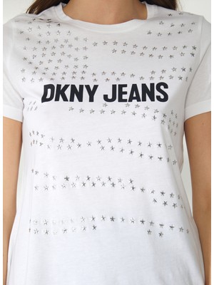 Dkny Jeans Bisiklet Yaka Desenli Beyaz Kadın T-Shirt E2KFYDNA