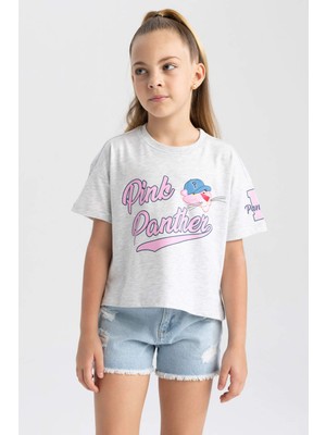 DeFacto Kız Çocuk Pink Panther Crop Kısa Kollu Tişört A8555A823HS