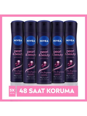 NIVEA Kadın Sprey Deodorant Pearl & Beauty Fine Fragrances 48 Saat Anti-Perspirant Koruma 150 ml x5 Adet