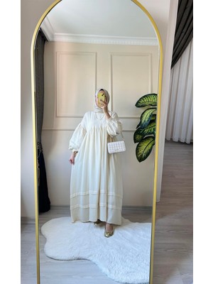 Shelan Butik Robalı Ekru Müslin Elbise