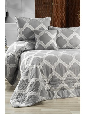 Evlen Home Collection Lamora Jakarlı Yatak Örtüsü Seti (4 Parça) Gri