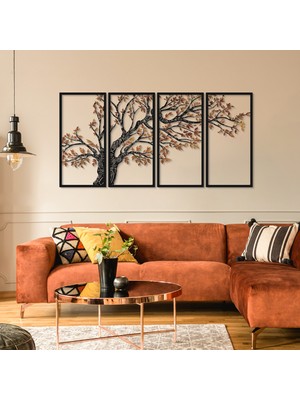 Artepera Autumn Vibes 4'lü Set Renkli Metal Duvar Tablosu - Modern Ev Dekorasyonu - Tablolar - 98 x 48 cm - APT740