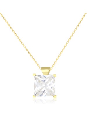 Silveranka 925 Ayar Gümüş Swarovski Model Kare Tek Taş Gümüş Kolye