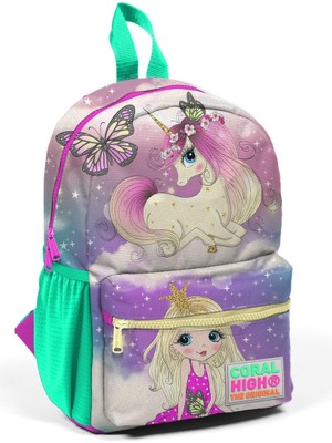 Coral High Minik Yuva Sırt Çantası Pembe Su Yeşili Unicornlu Kız Desenli Iki Bölmeli 23533