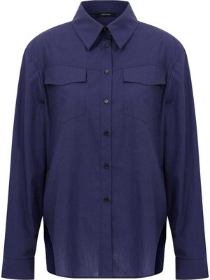 ROMAN Cepli Poplin Kadın Gömlek   Lacivert Y2313511_015