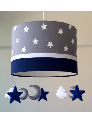 Happy Babys Gri Yıldızlı Beyaz Şeritli Lacivert Bebek/çocuk Odası Tasarım Avize