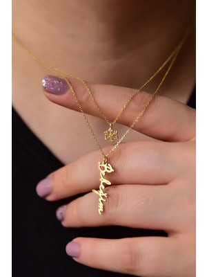 Papatya Silver 925 Ayar Gümüş Altın Kaplama Kartanesi ve Bebeğim Yazılı Asansörlü Kolye