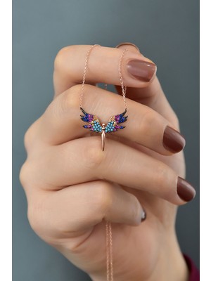 Papatya Silver 925 Ayar Gümüş Rose Kaplama Renkli Taşlı Mikail Meleği Kadın Kolye