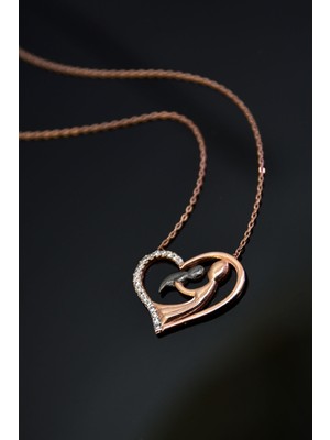 Papatya Silver 925 Ayar Gümüş Rose Kaplama Kalpli Anne Çocuk Kadın Kolye