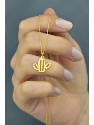 Papatya Silver 925 Ayar Altın Kaplama Plaka Kesim Gümüş Kaktüs Kolye