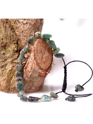 Taş Sandığı Zümrüt Taşı Ipli Bileklik - Ayarlamalı