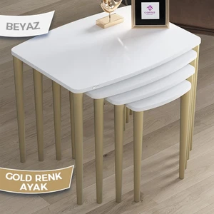 Concept Anka Serisi 1.sınıf Sehpa Takımı Mdf Beyaz 4'lü Zigon Sehpa Takımı Gürgen Ayaklar