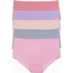 Kadın Külot 5 Li Paket Yüksek Bel Likralı Fitilli Pamuklu Kaşkorse Ribana Lila