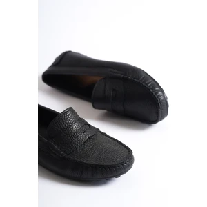 Hakiki Deri 202-S Oval Burunlu Kadın Siyah Babet & Loafer Ayakkabı