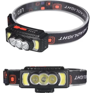 Kafa Lambası Tepe Feneri 3+2 Gözlü Flaşörlü Kırmızı Beyaz Işık Şarj Göstergeli Balıkçı Kamp Bisiklet