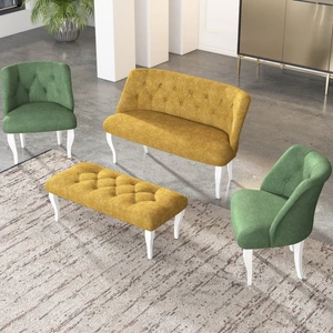 Gadahome Çay Seti Koltuk Takımı, Salon Balkon Takımı(2+1+1+Puf Beyaz Ayak)